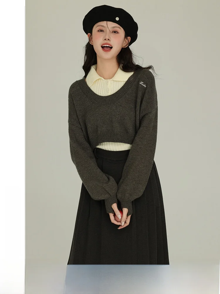 

Tee-Inch Lotus Women's Knitted Sweater ort Sle Two-Piece Set Small Fraance Wind Autumn Winter New Design Sensation