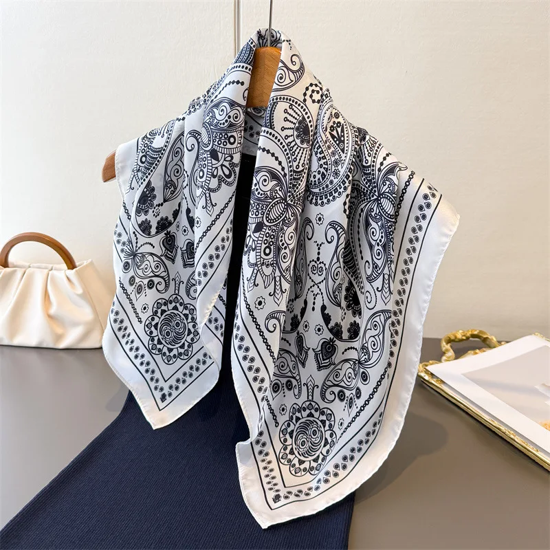 

Роскошная шаль с принтом пейсли, квадратный шарф для женщин, атласные модные накидки, шейный платок, женские ленты для волос, повязка на голову, бандана