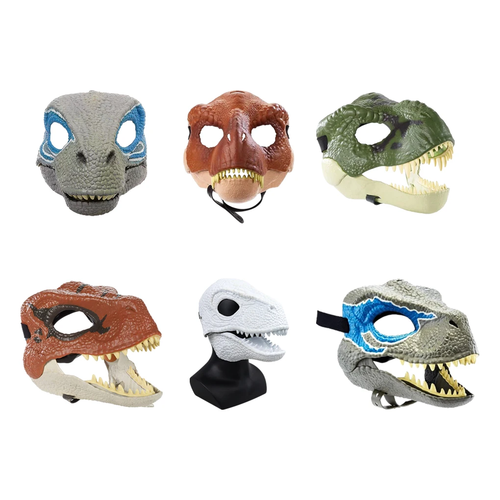 3D Dinosaur Mask Lifelike Raptor Dino Moving Jaw Dinosaur Mask High Quality Headwear Halloween Children Toy Dino Mask