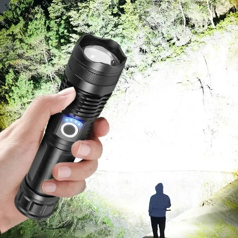 Telescopic Zoom Torch Powerful P50 Lamp Bead LED Flashlight Lantern 5 Lighting Mode USB Rechargeable Camping Emergency Light