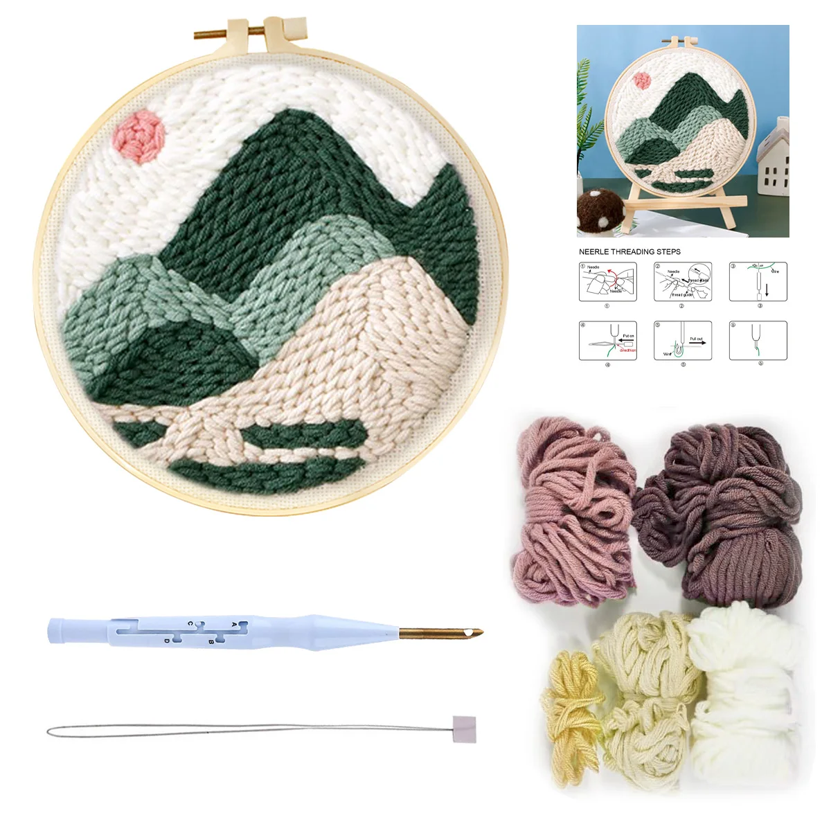

RUOPOTY Poking Embroidery Diy Punch Needle Starter Kits For Beginner Adults Handicrafts Yarn Painting Art For Home Decors