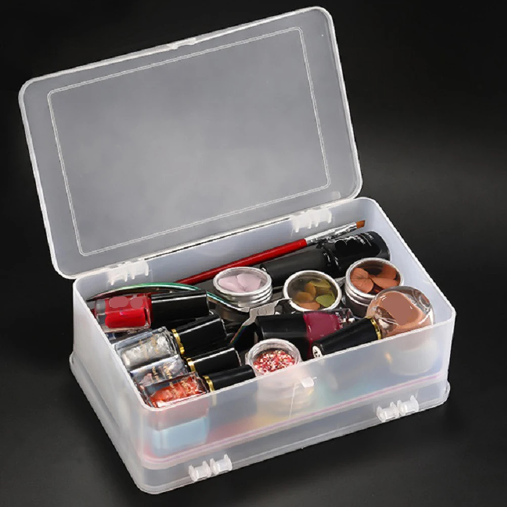 

Double Layer Transparent ABS Plastic Jewelry Box ganizer Nail Transparent Storage Containers Tools Case Desktop Tidy Jewellery