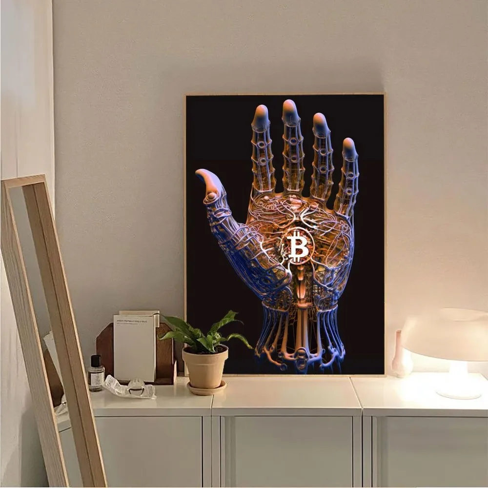 Neon Splatter Bitcoin Modern Poster No Framed Poster Kraft Paper Vintage Poster Wall Art Painting Bedroom Study Stickers