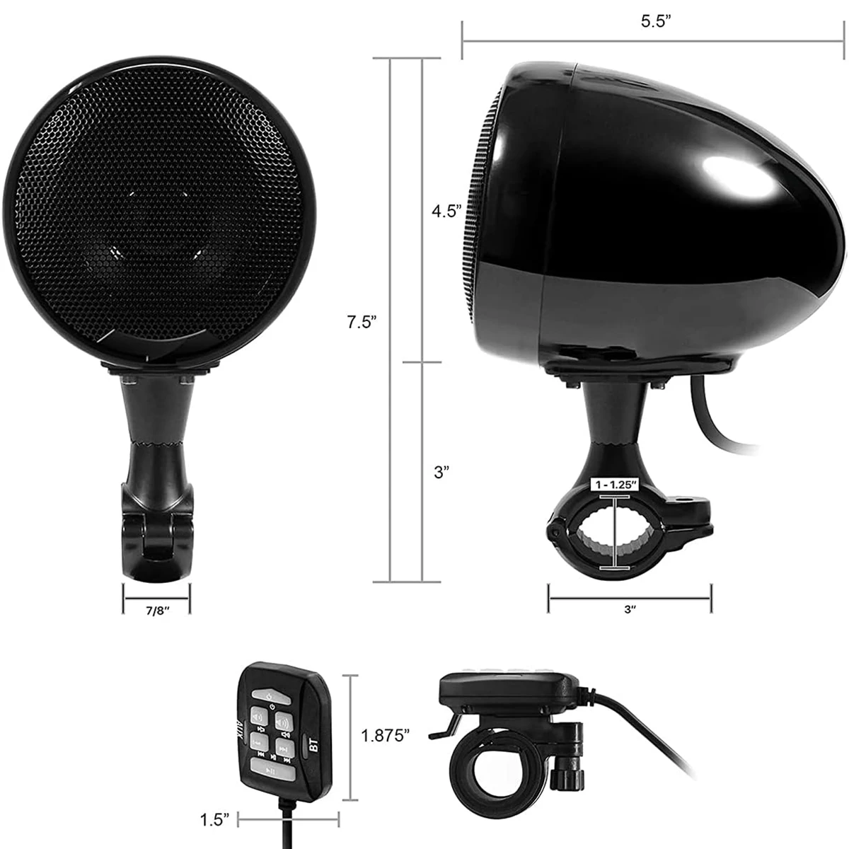 600W 앰프 2 채널 4.5 인치 방수 오토바이 블루투스 라디오 스피커, 스테레오 오디오 플레이어 시스템, USB AUX MP3