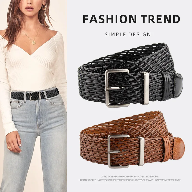 Retro Braided Leather Women Wide Waistband Belt Ins Jeans Causal Pants Dress Coat Belt for Ladies