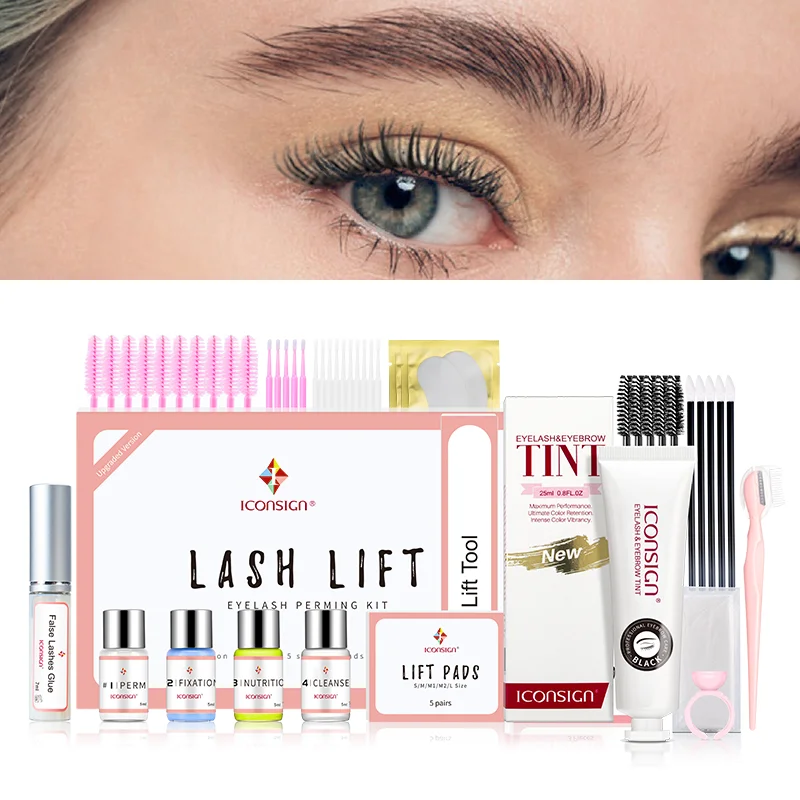 ICONSIGN Upgrade-Version Lash Lift Kit und neues Wimpern-Augenbrauen-Tönungsset Wimpernlifting-Farbstoff Wimpern Stirn Bart Augen-Make-up-Tools