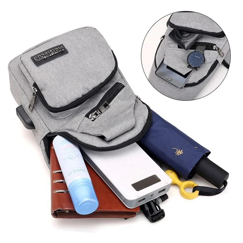 Bolsa peitoral multifuncional masculina de grande capacidade, bolsa de ombro com bolso múltiplo, bolsa de viagem, cor sólida, nova moda