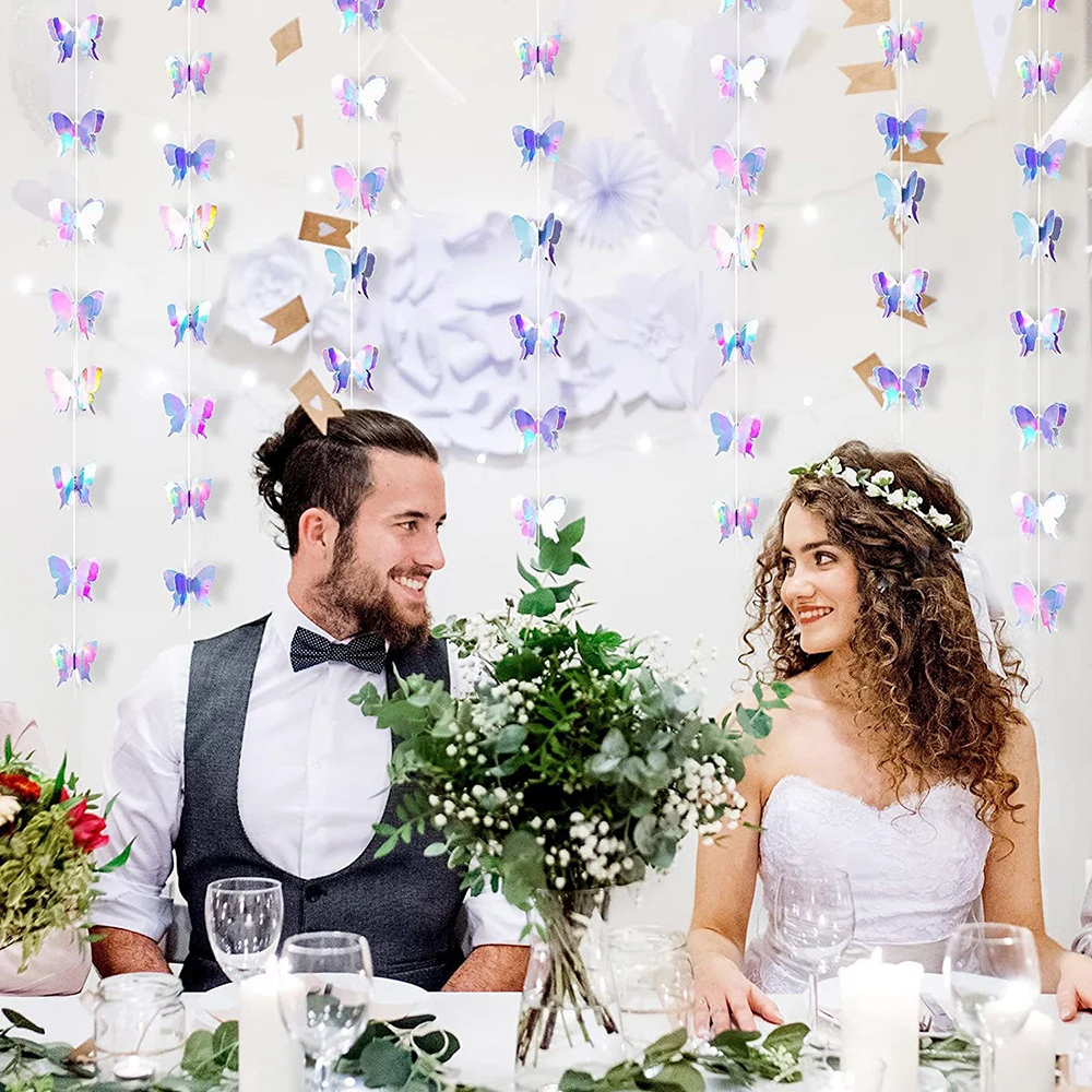 3M 3D Butterfly Paper Banner Garland Iridescent Hanging Flag Curtains For Wedding Birthday Party Backdrop Decoration Baby Shower
