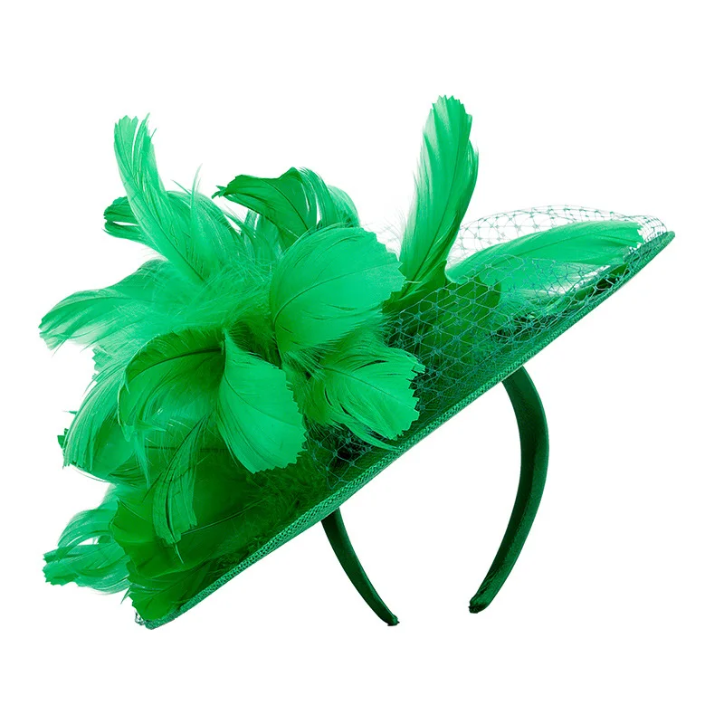 2026年フランス製大型ウェディングハットヘアバンド高級フェザーフラワーフェイスベールファシネーターハットカクテル競馬パーティーハットヘッドドレス