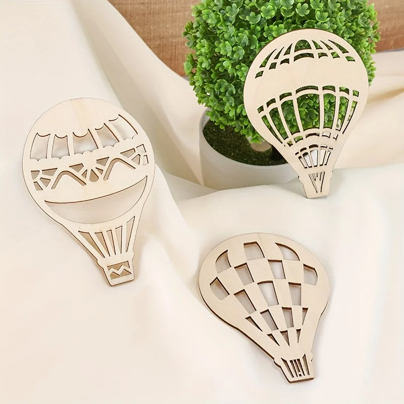 Hot Air Balloon Solid Unfinished Wood Shape Pieces, Cutouts for DIY Arts Crafts, 12x8cm, 6Pcs Set