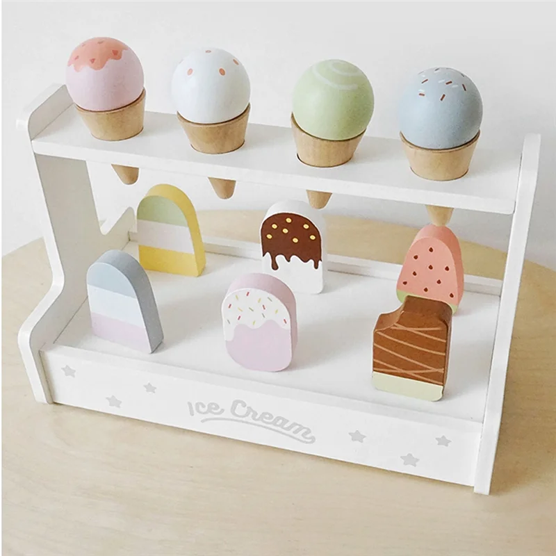 木製ままごとキッチンごっこ遊びアイスクリームフルーツバーベキューセットミニ食品教育子供-Y44A