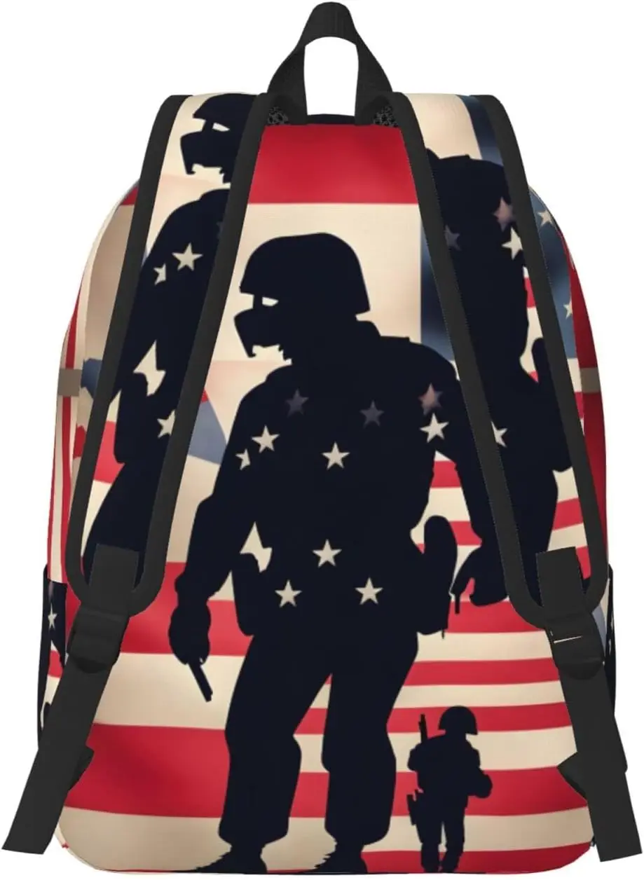 Us Military Soldiers Patriotic Memorial Day Print Stylish Canvas Backpack,Travel Backpack With Pockets,For Hiking And Daily Use