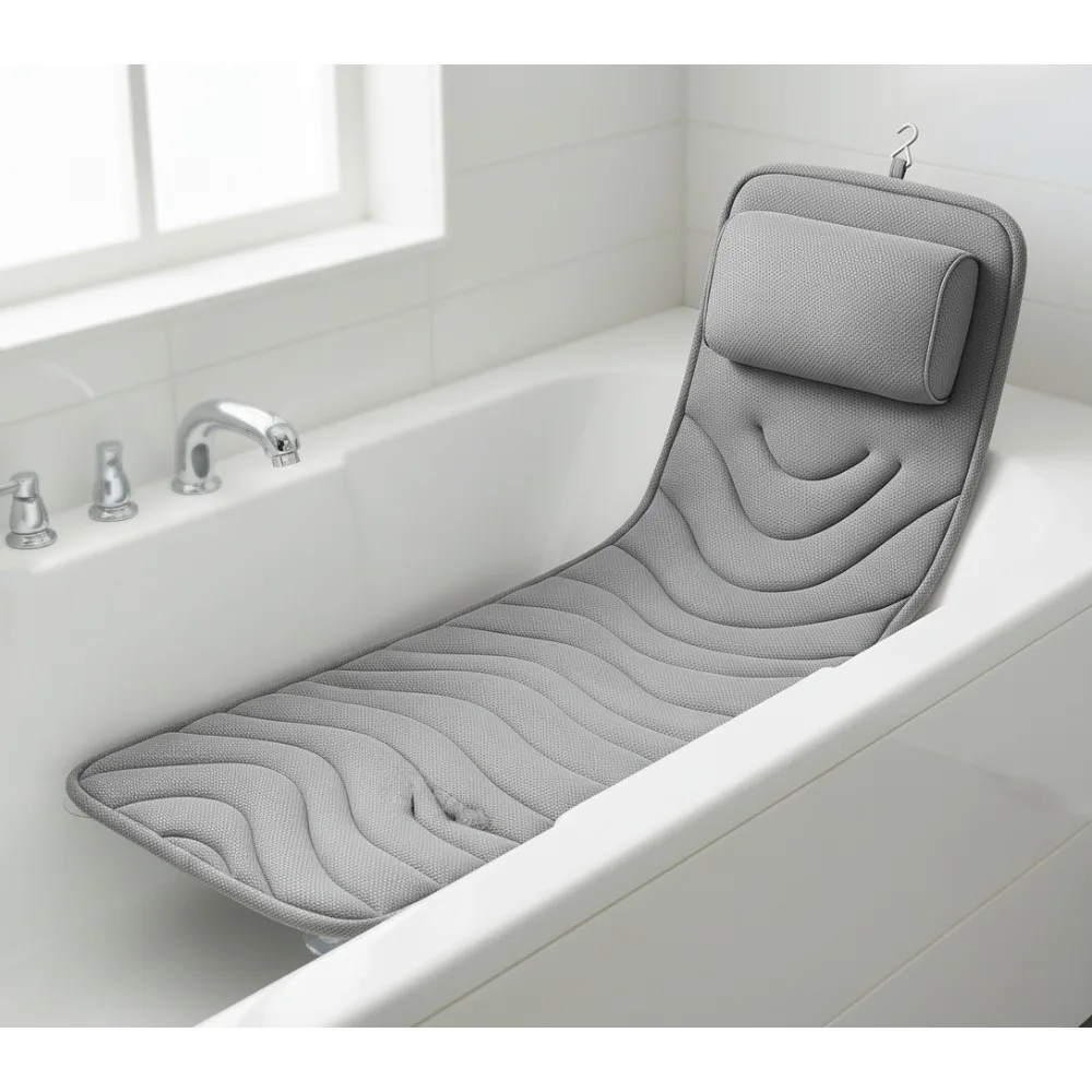 

Full Body Bath Pillow with 13 Suction Cups, 3D Air Mesh Quick Dry, Head Neck Back Support for Relaxing Spa Bath