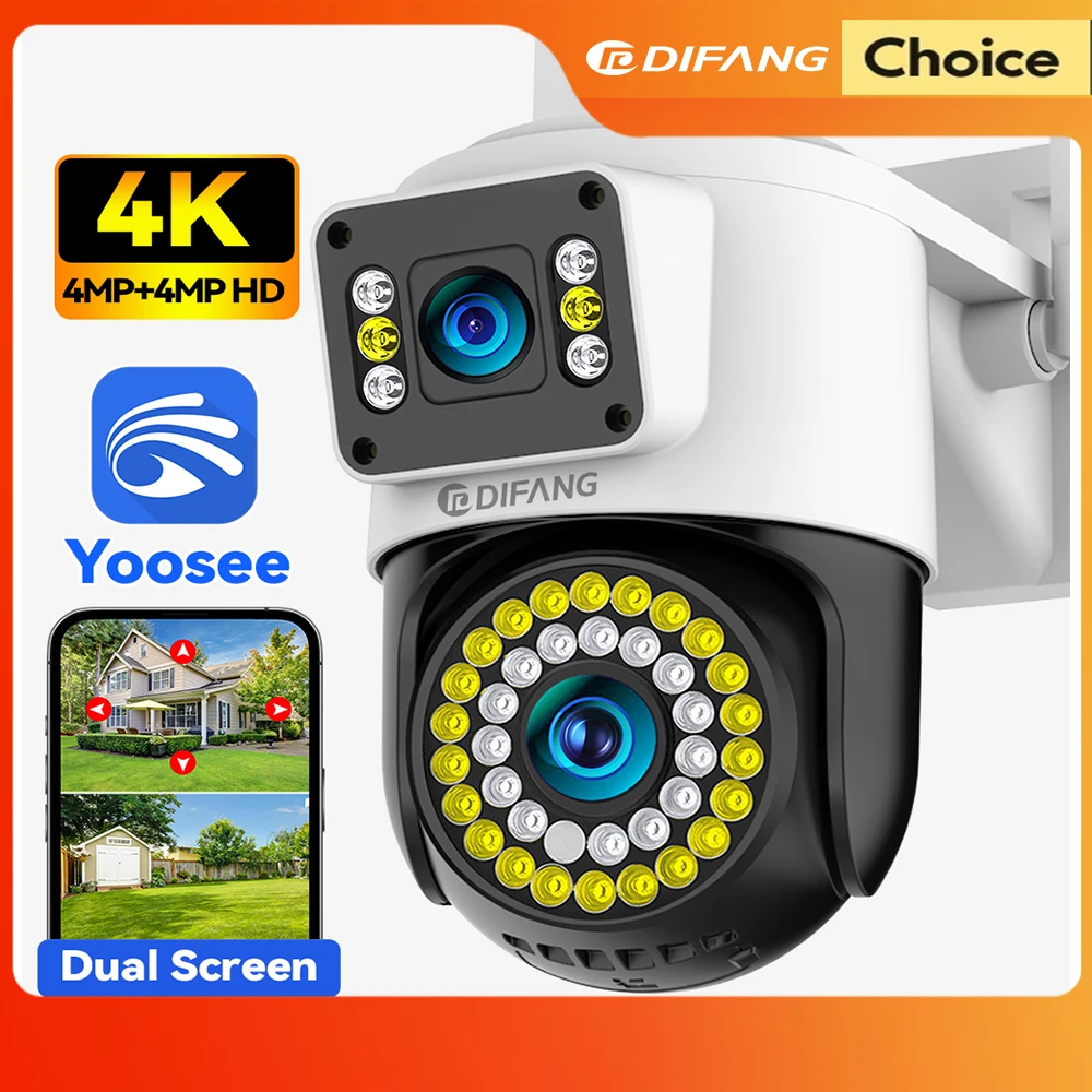 4K 8MP WiFi Camera Outdoor Dual Lens Dual Screen CCTV Security Protection Ai Tracking  Street Cam Surveillance Yoosee