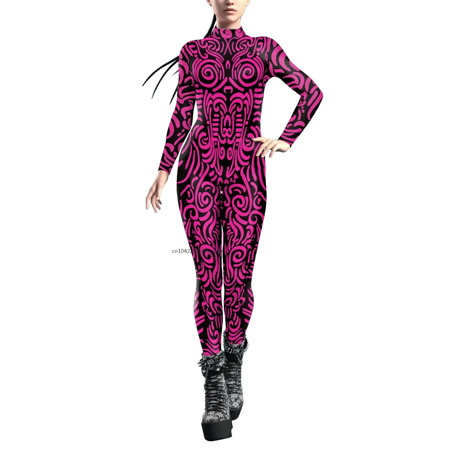 Frauen Overalls 3d gedruckt geometrische Muster Halloween Karneval Cosplay Kostüm Zentai Bodysuit Phantasie Langarm Bodysuit