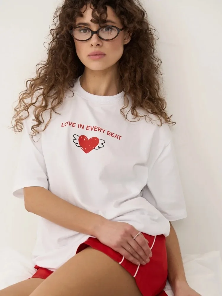 

100% Cotton Women's Fashion Letter Printed T-shirt Casual Vintage Loose Printing Short Sleeve Tops Street Hip Hop Blouse Tees