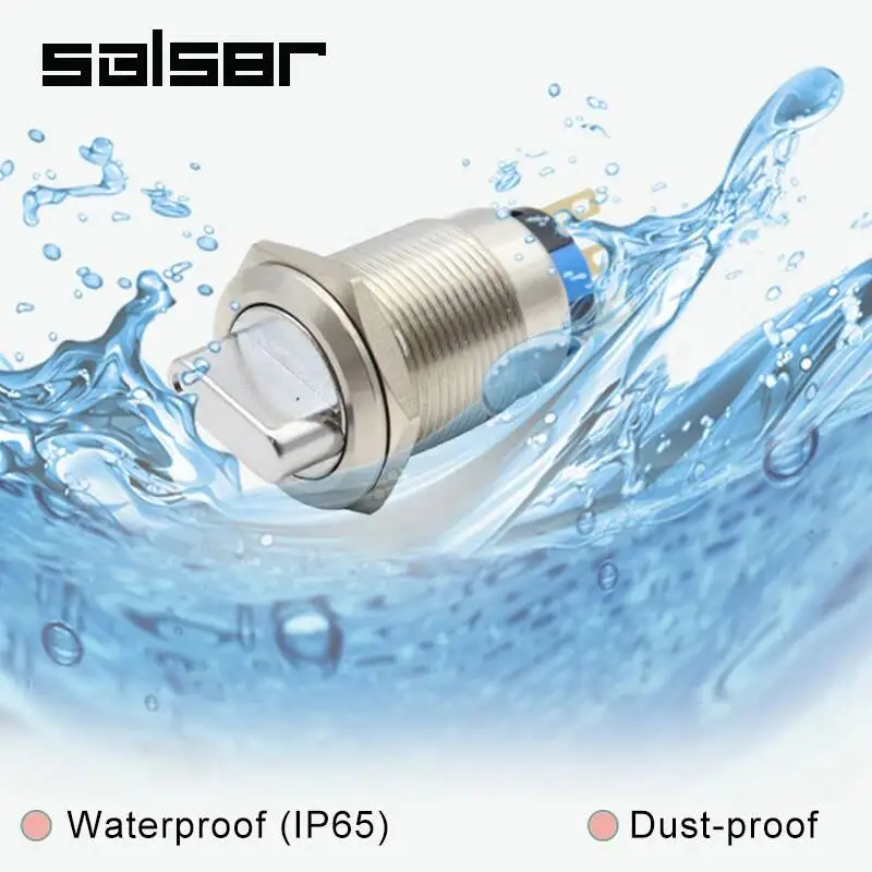 12/16/19/22mm Reset Momentary Self-locking Fixation Waterproof Metal Selector Rotary Switch 2/3 Position With Key Knob 3/6 Pins