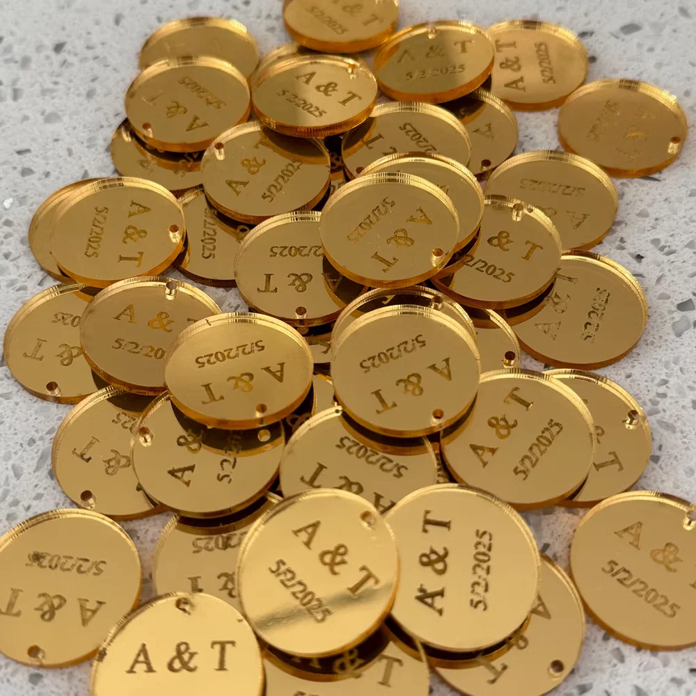 

20Pcs Custom Engraved Circle Acrylic Mirror Name Tags Wedding Bridal Shower Baby Shower Wine Glass Drink Identifier Event Favors