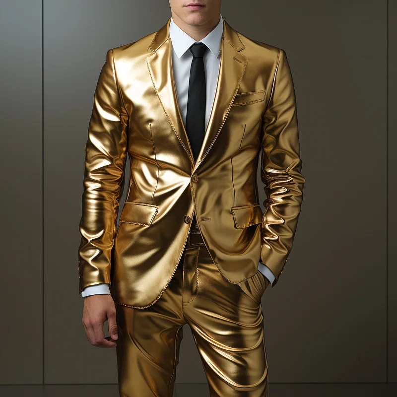 Men's Trend Bronzing Suit Party Stage Nightclub Shiny Show Blazer