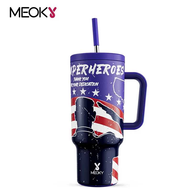 

Meoky 40oz Tumbler Stainless Steel Car Mug with Handle Straw Memorial Day Vacuum Insulated Coffee Cup Portable Thermos Bottle