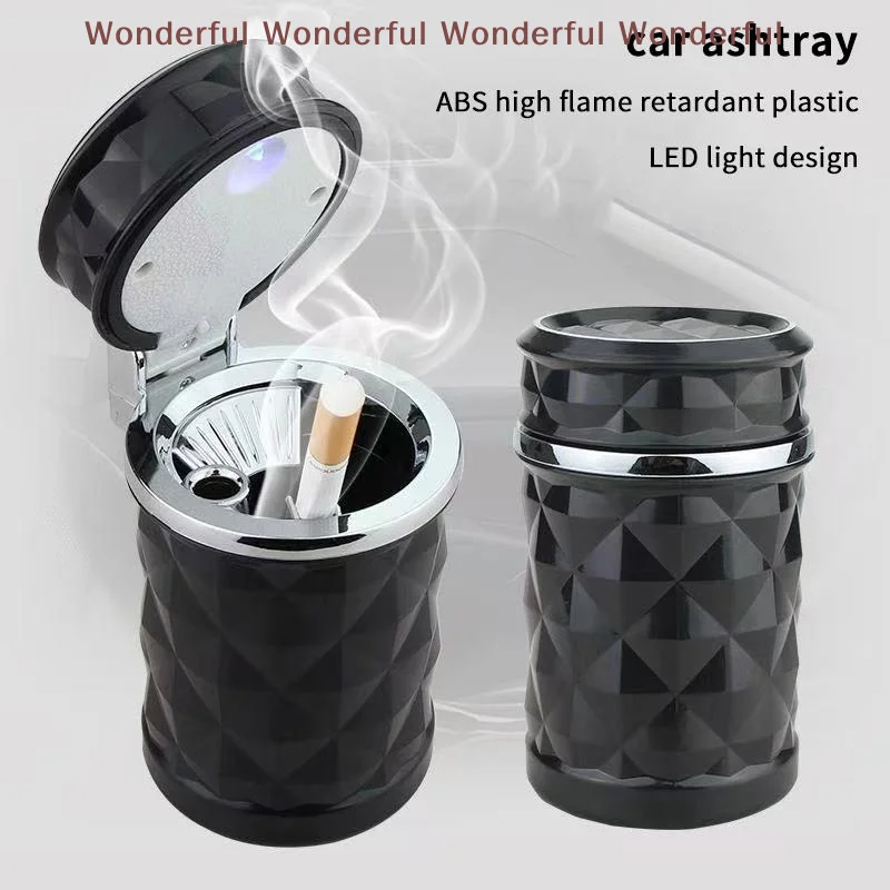 Portable Car Ashtray Fireproof ABS Material LED Night Light Diamond Cut Design for Car Home Travel  Use
