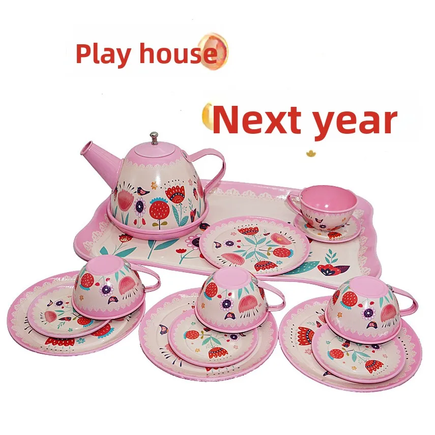 Cross-border Simulated Pretend Play Tea Set Toy, Children's Gift Box Tinplate Tea Set
