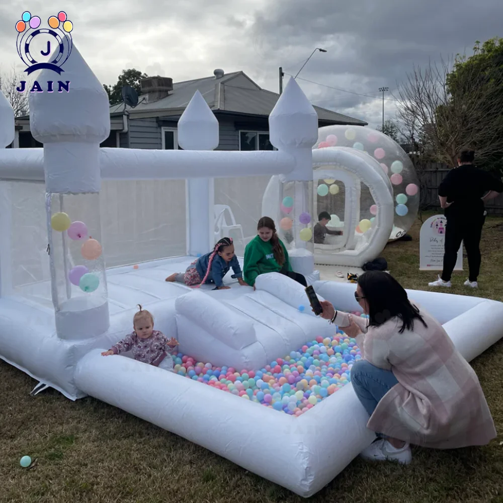 Balloon White Bounce House Castle Inflatable with Slide and Ball Pit Large Jumper Balloon Bouncy Castle For Party Event Rental