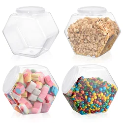 4Pcs Plastic Hexagon Candy Jars Plastic Cookie Jars 72oz Food Storage Container Reusable Cookie Container Countertop Organizer