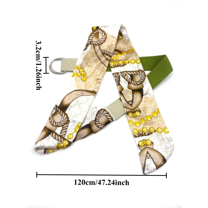 Fashionable Scarf-Print Belt Unique and Versatile Leather Belt Niche Scarf-Print Design with Double Buckles Perfect for Dresses