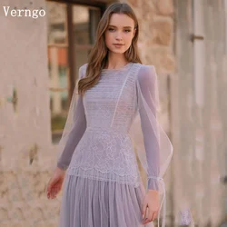 Verngo Lavender Lace Formal Occasion Dress O Neck Full Sleeves A Line Party Dress Women Elegant Prom Gowns Outfit Customized