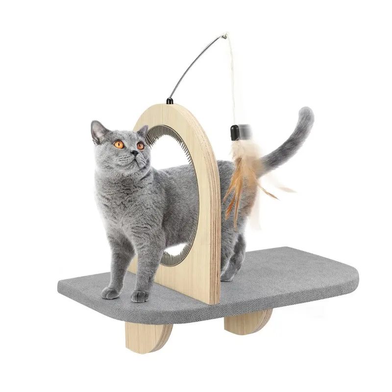 

Cat Wall Mounted Shelf Climber Perch Step Climbing Furniture Self Grooming Feather Toys