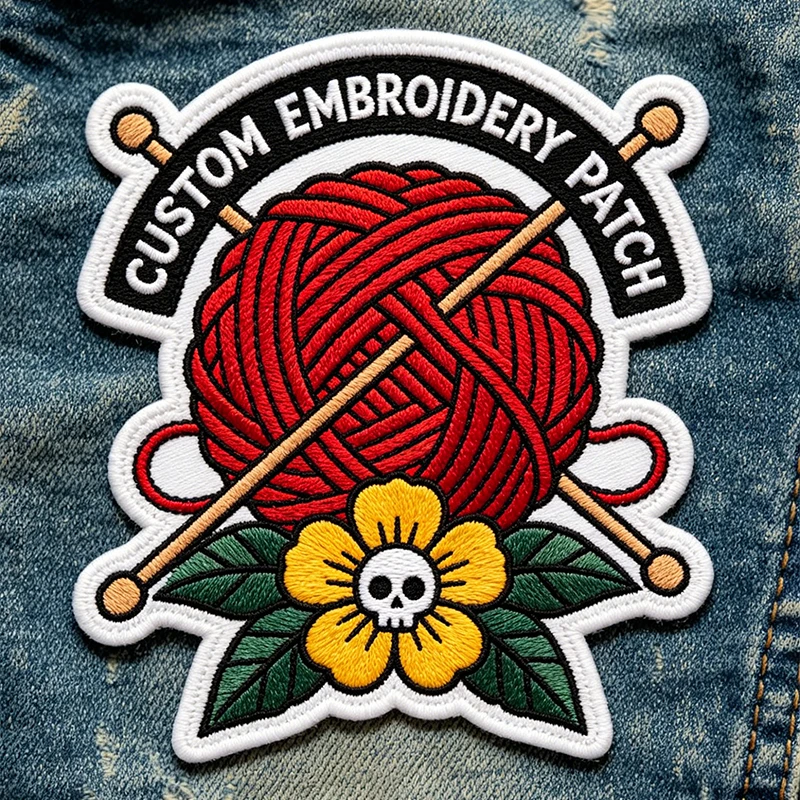Personalisierter Retro-Aufnäher mit besticktem Totenkopf-Blumen-Logo zum Aufbügeln auf Kleidung, Klettverschluss für Jeansjacken, DIY – Detail 1