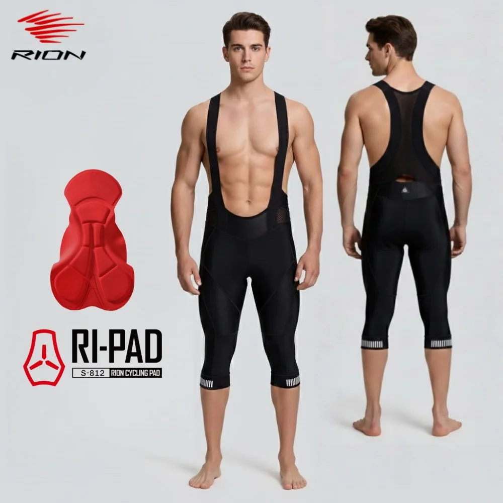 

RION Men's 3/4 Cycling Bib Pants with 5H Comfort Pad Reflective Breathable Mesh for Road Mountain Bike Racing Long Distance