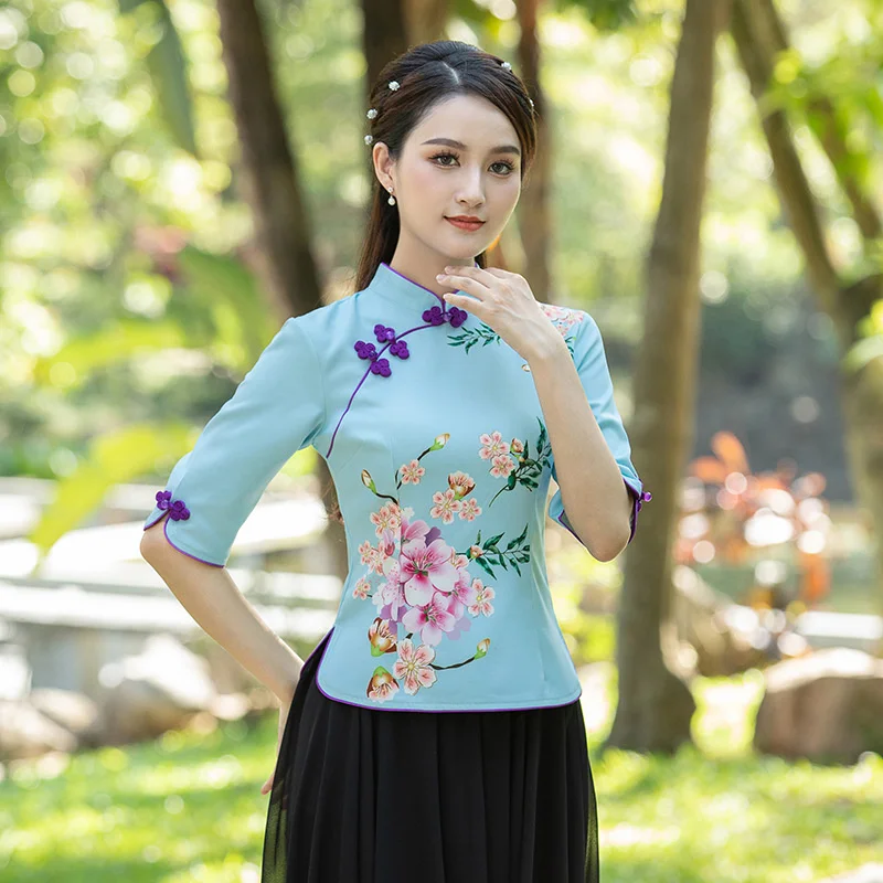 

Sheng Coco Women Chinese Style Tops New Printed Chinese Traditional Cheongsam Tang Clothes Improved Daily Clothes Large Size 5XL