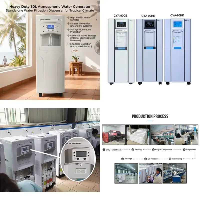 Heavy Duty Electric 30L Atmospheric Water Generator 12 Stage Filtration Freestanding Dispenser for Family Hotels Tropical