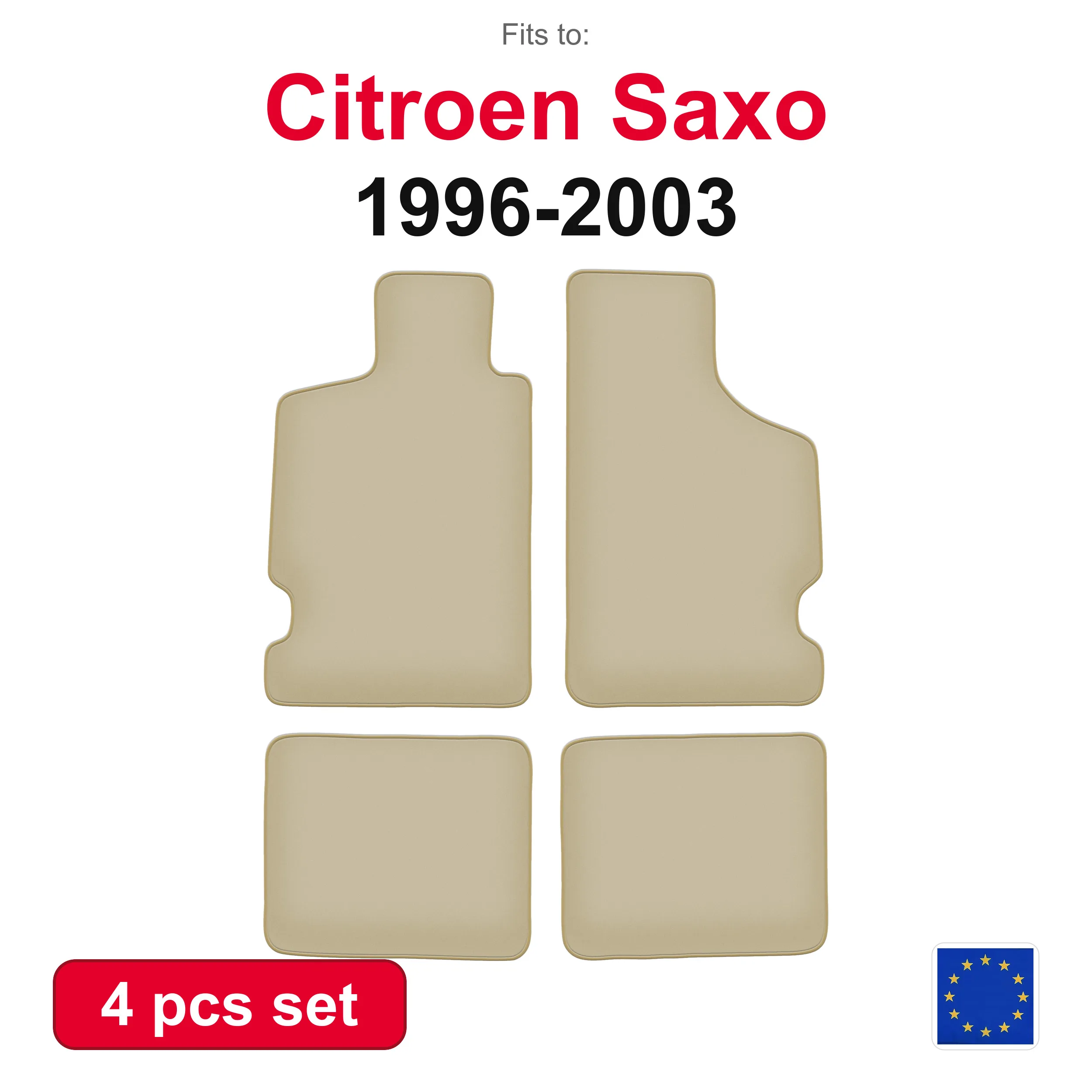 PREMIUM-Velours-Autofußmatten für Citroen Saxo Schrägheck (1996-2003) – beige, passgenau (4 Stück), passgenaues Autofußmatten-Set