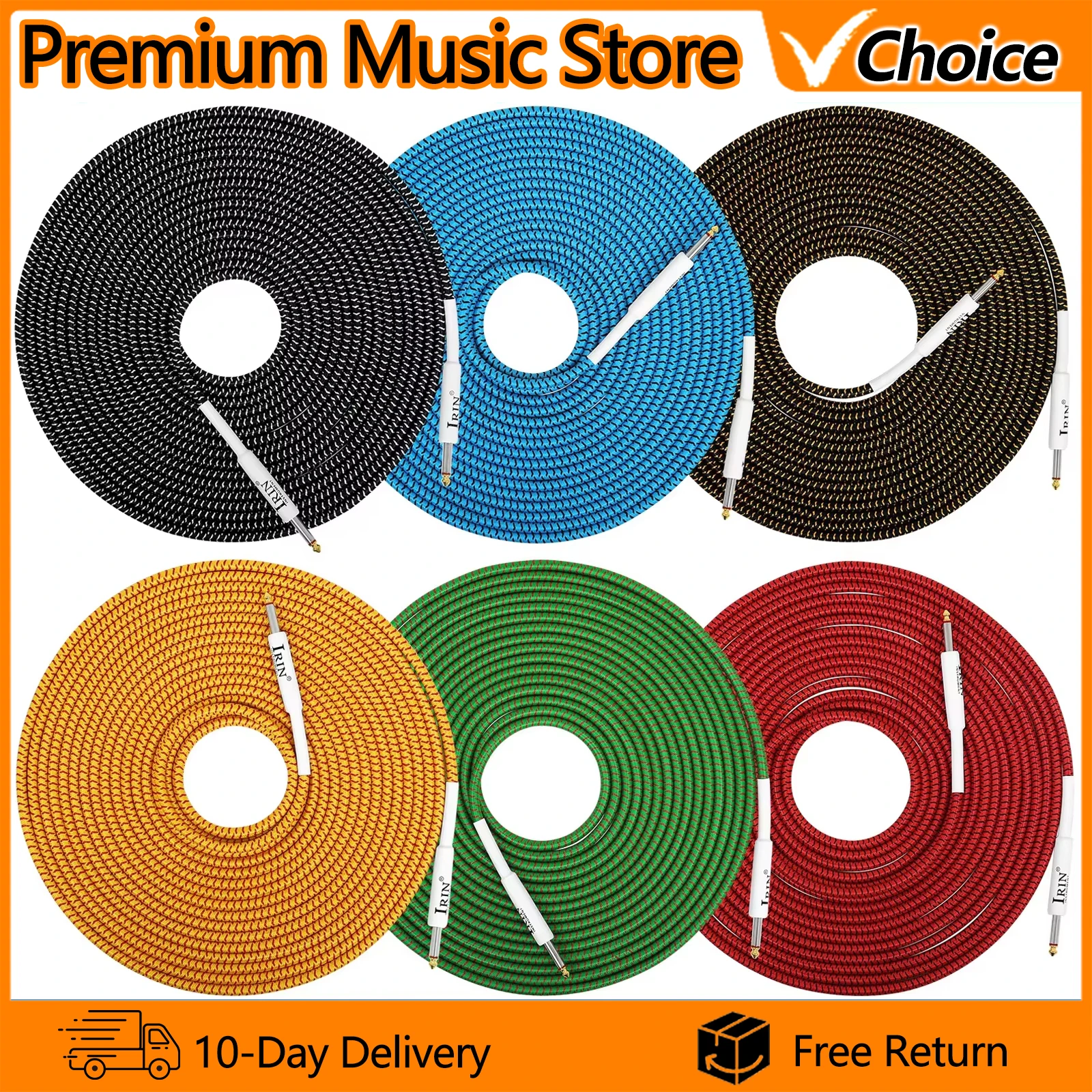 IRIN Guitar Cable 3M/6M/10M Audio Cable 6.5mm Plug Noise Reduction Line Audio Wire Cord Bass Electric Guitar Accessories & Parts
