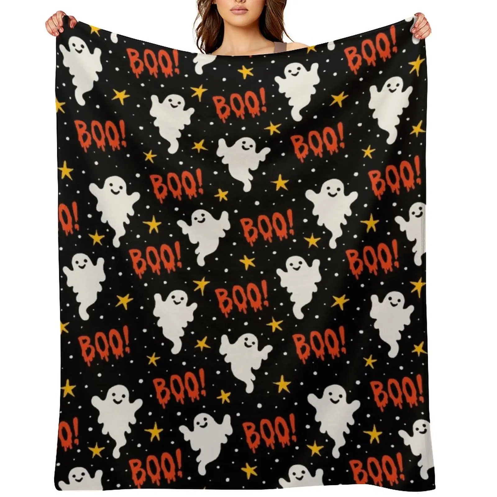 

Boo! Halloween Ghosts on Black Throw Blanket Multi-Purpose Plaid on the sofa Sofas For Baby Blankets