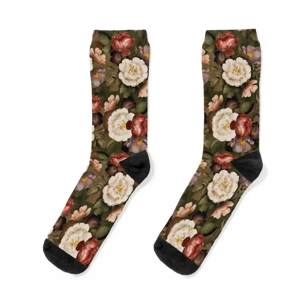 

Green Antique Natural Autumn Night Roses Pattern Socks Lots valentine gift ideas Running christmass gift Socks Male Women's