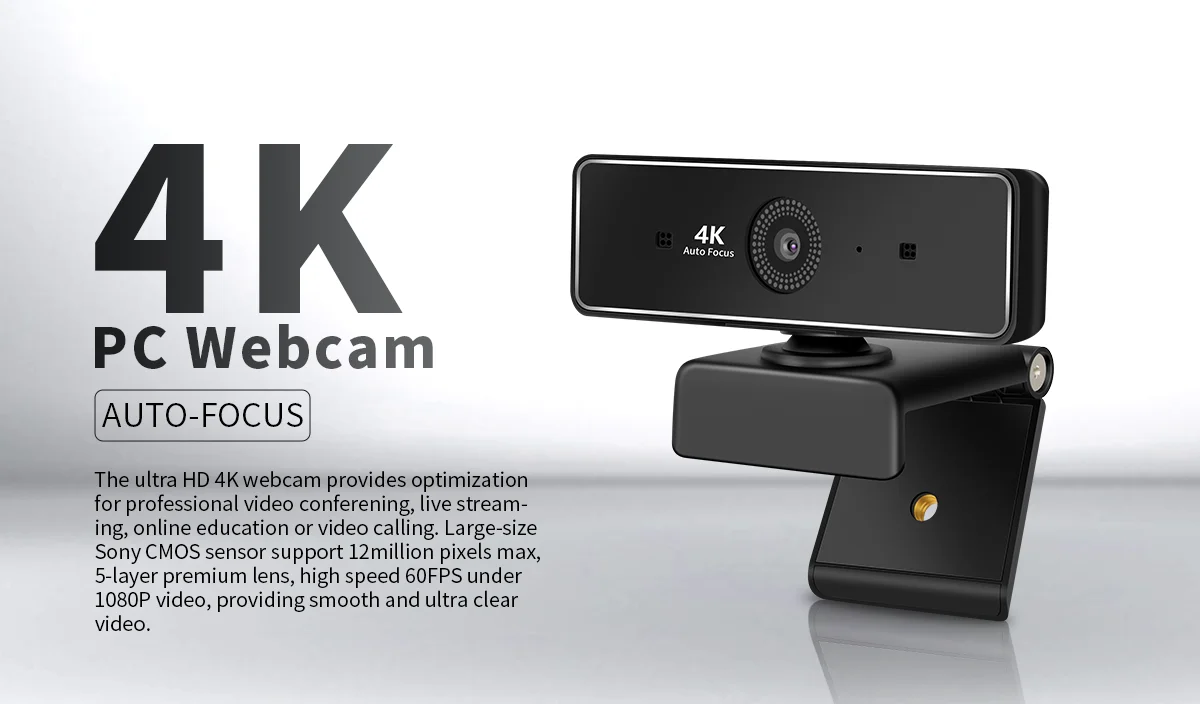 กล้องเว็บแคมพีซี 4k รุ่นใหม่ โฟกัสอัตโนมัติ พร้อมซูมดิจิตอล 10 เท่า สำหรับการศึกษาออนไลน์และการสนทนาทางวิดีโอ