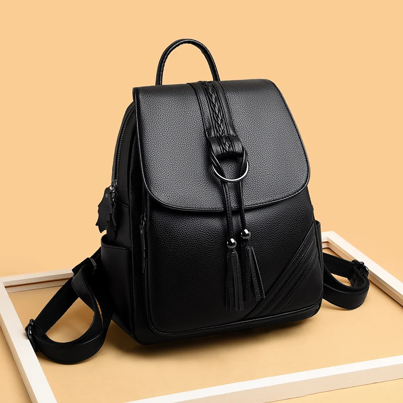 Tassel Women Backpacks Designer High Quality Soft Leather Fashion Back Bag Brand Female Travel Bags Mochilas Mujer 2023 Backbags