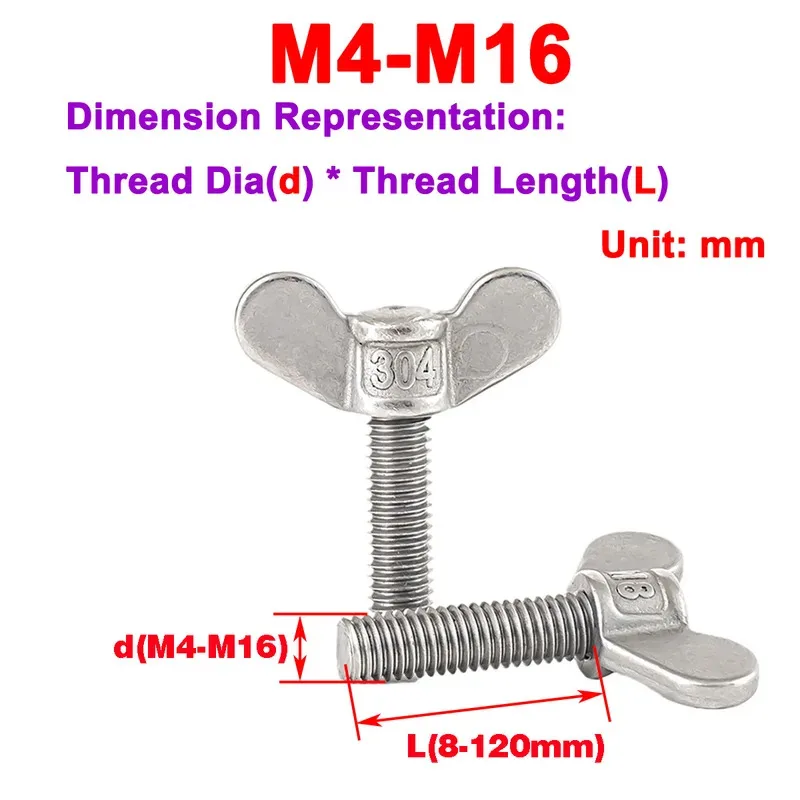 Sheep Horn Wing Screw 304 Stainless Steel Hand Operated For Quick Release M4 M5 M6 M8 M10 M12 M16