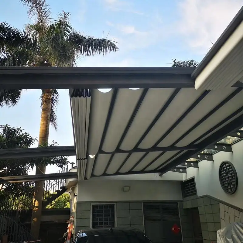 OneAlu LED Folding Canopy: Waterproof Outdoor Shading for Commercial Balconies featuring PVC Fabric and Aluminum Structure.