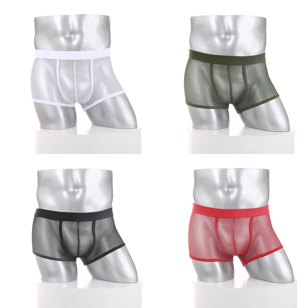 Mesh Boxers Men Transparent Underwear Man Cueca Sexy Boxer Shorts Hollow Lingerie Underpants Panties Trunks