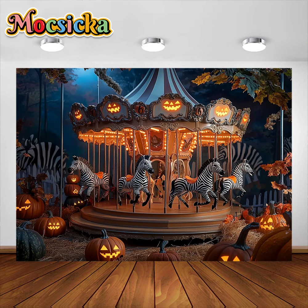 Happy Halloween Photography Background Horror Carousel Children's Park Holiday Decoration Kids Portrait Photo Backdrops Banner