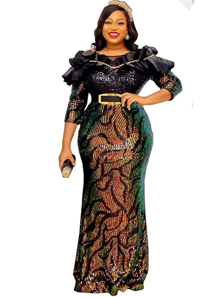 Robe de Soirée de Mariage Longue et Luxueuse Tenue Africaine, Dubaï, Paillettes, Sirène, Ankara, Dashiki, 2024