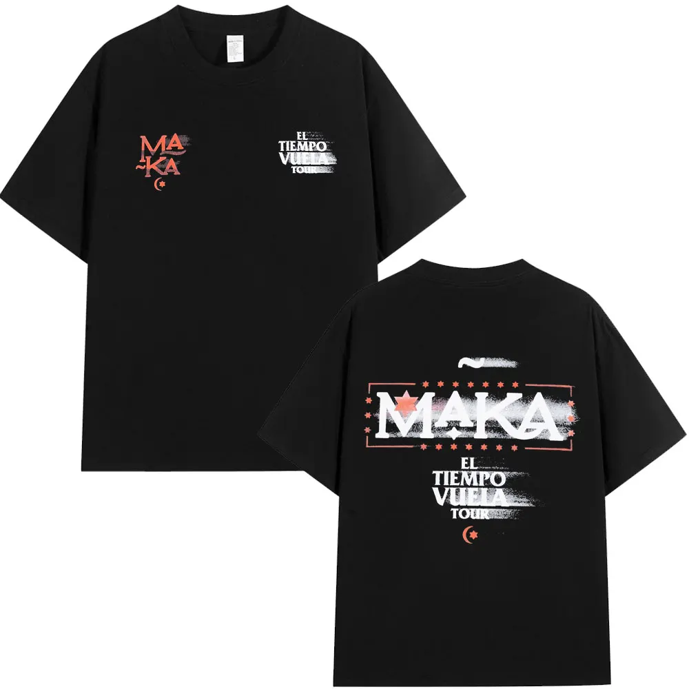 

Рэпер Maka El Tiempo Vuela 2025 Tour Merch Футболки Мужчины Женщины Одежда Модная футболка в стиле хип-хоп 100% хлопок Футболка с коротким рукавом