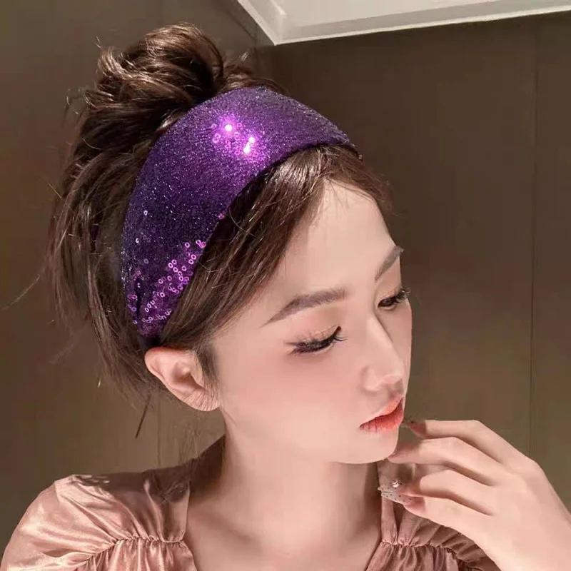 1Pcs Pailletten Breitkrempige Stirnband Urlaub Party Bronzing Pailletten Haar Band Make-Up Diademas Haar Accessoires Frauen – Detail 3