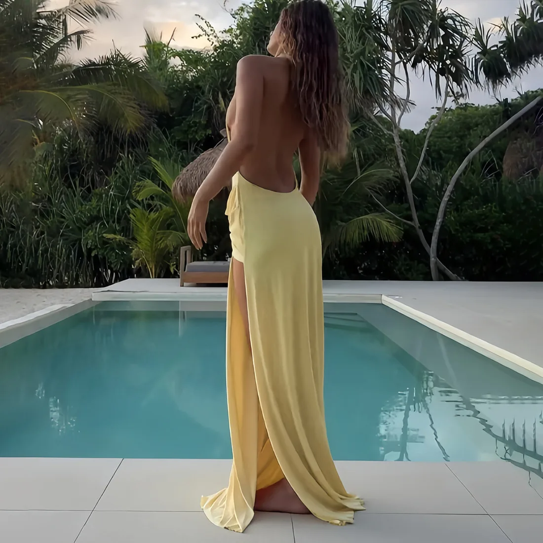 Traje de baño de verano para mujer, batas sin mangas con tirantes finos, traje de baño, nuevo estampado, vestidos largos para vacaciones en la playa, 2025