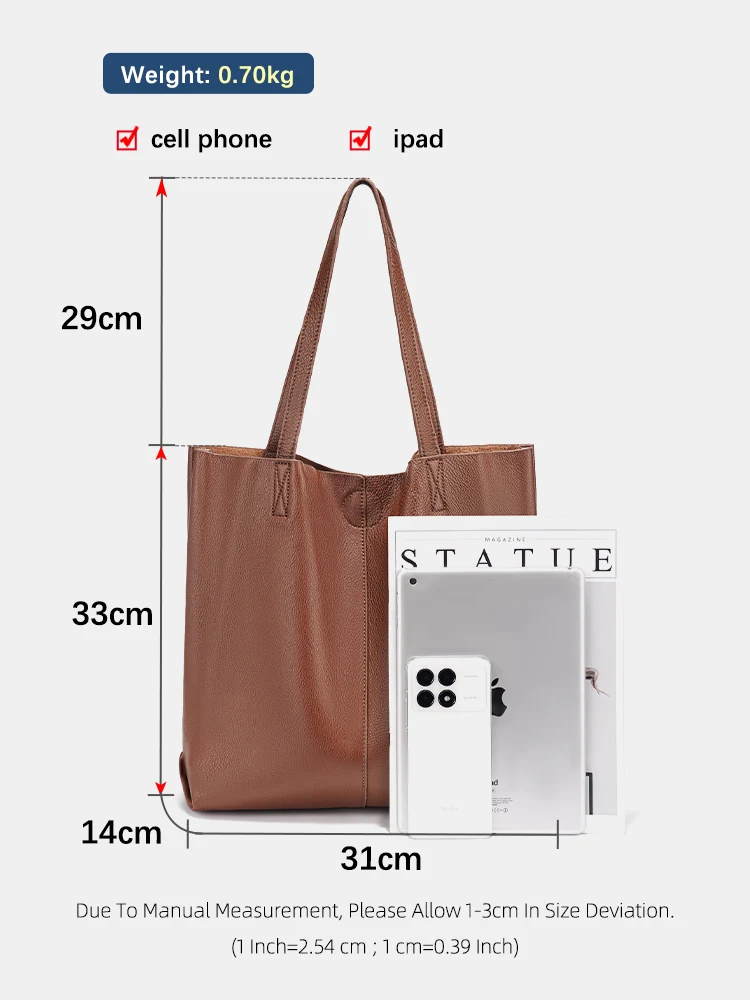 Zency 100 % echtes Leder Handtasche große Kapazität Damen Umhängetasche Retro Tote Geldbörse Einkaufstaschen Verbundtasche Naturleder